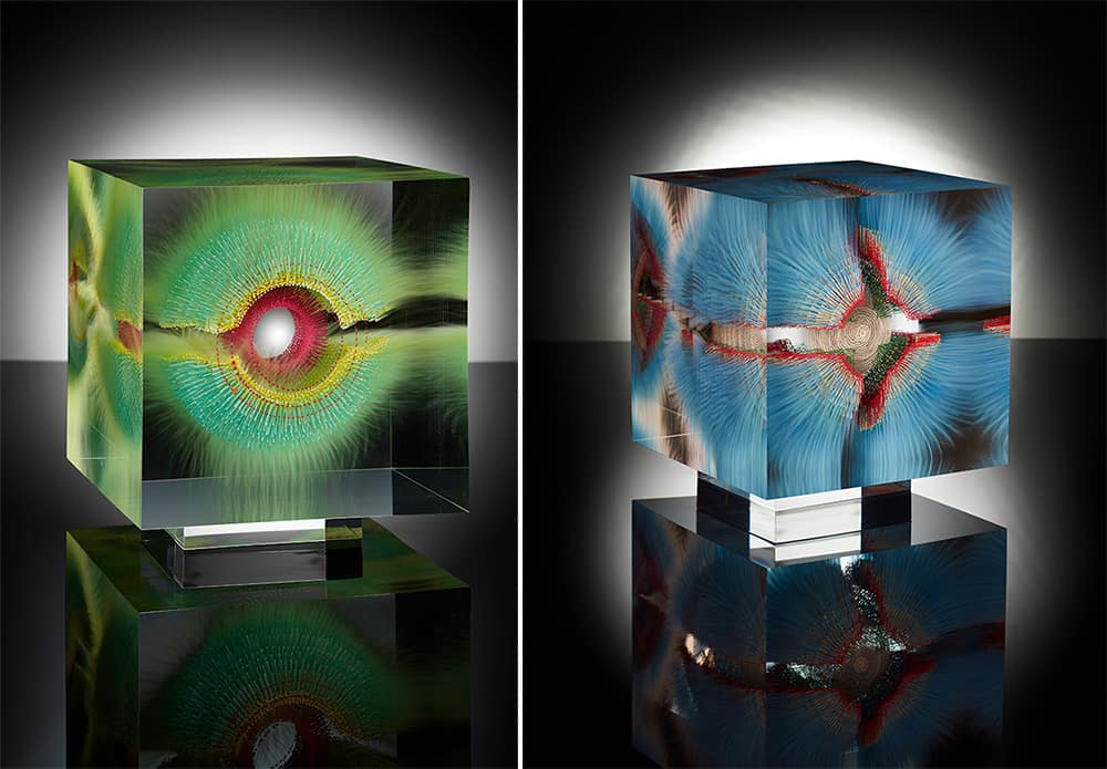 Geometric Paintings Suspended in Glass