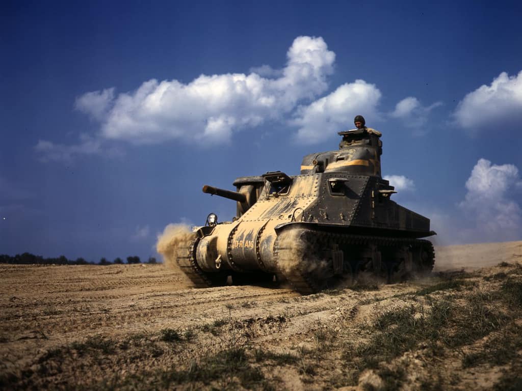 Life at Fort Knox in 1942 - 11. An M3 tank moving at speed.