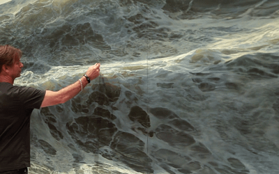 Ran Ortner’s large-scale, photorealistic paintings of ocean waves