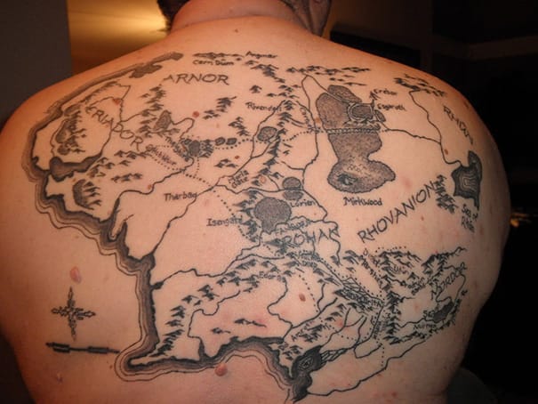 Book-Inspired Tattoos - Map Of Middle Earth From Lord Of The Rings Tattoo