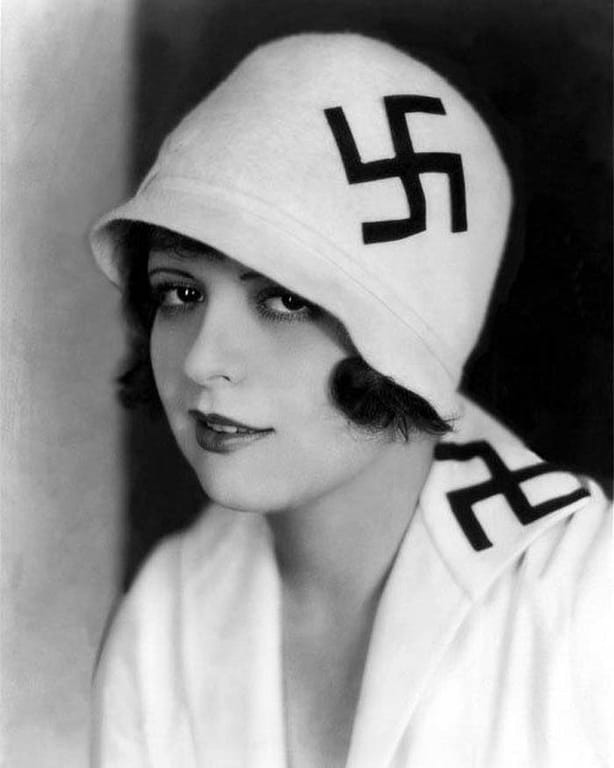 Swastikas in History - A flapper from the 1920s with some questionable patterns on her outfit