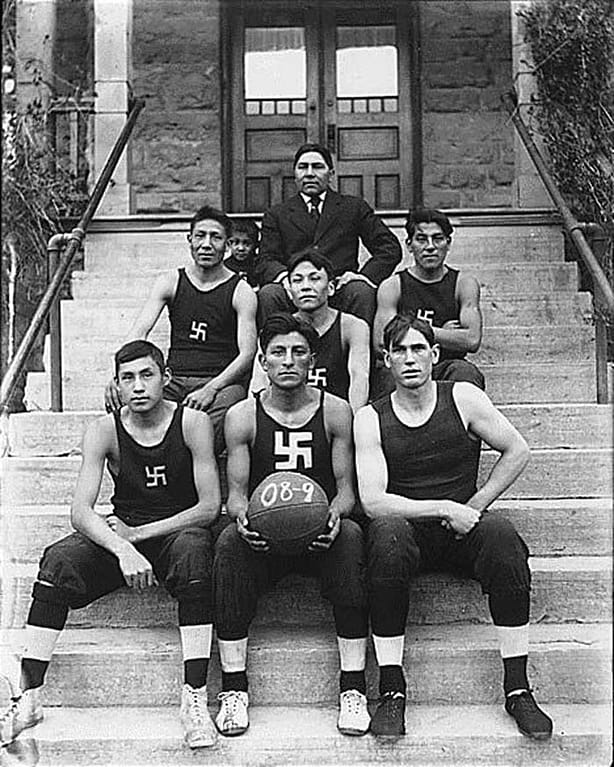 Swastikas in History - The 1909 Chilocco Indian Agricultural School basketball team