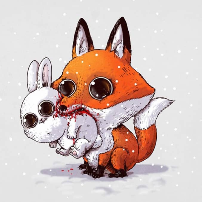 Whimsical Illustrations Of Cute Predators Devouring Their Smiling Prey